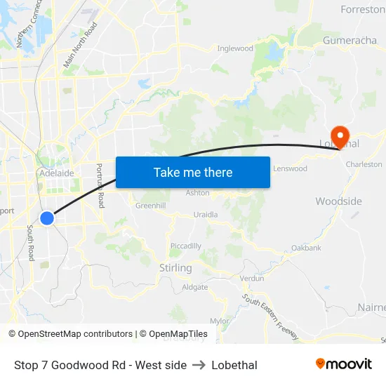 Stop 7 Goodwood Rd - West side to Lobethal map
