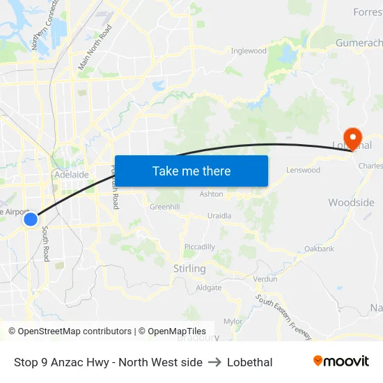 Stop 9 Anzac Hwy - North West side to Lobethal map