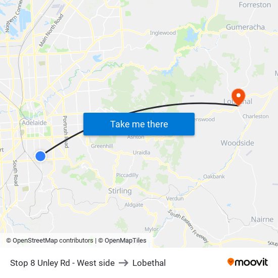 Stop 8 Unley Rd - West side to Lobethal map