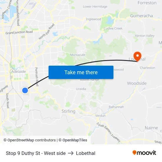 Stop 9 Duthy St - West side to Lobethal map