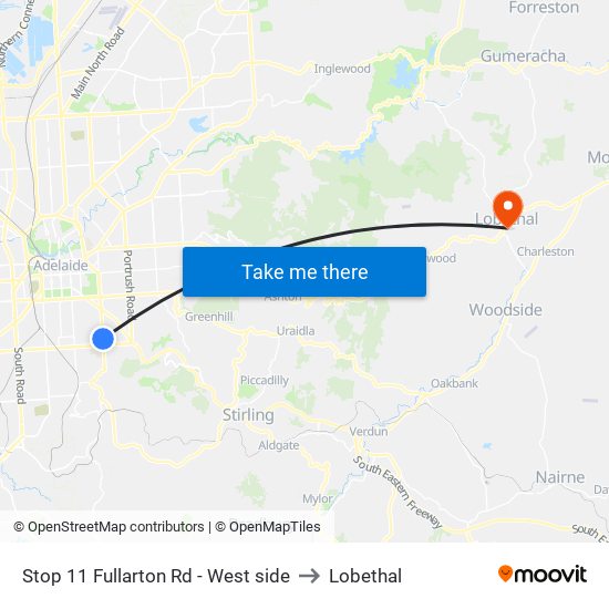 Stop 11 Fullarton Rd - West side to Lobethal map