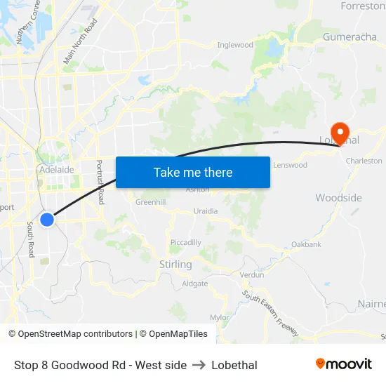 Stop 8 Goodwood Rd - West side to Lobethal map