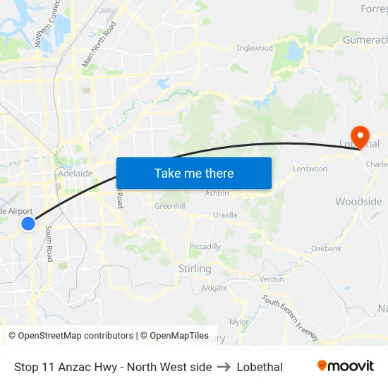 Stop 11 Anzac Hwy - North West side to Lobethal map