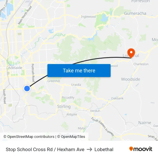 Stop School Cross Rd / Hexham Ave to Lobethal map