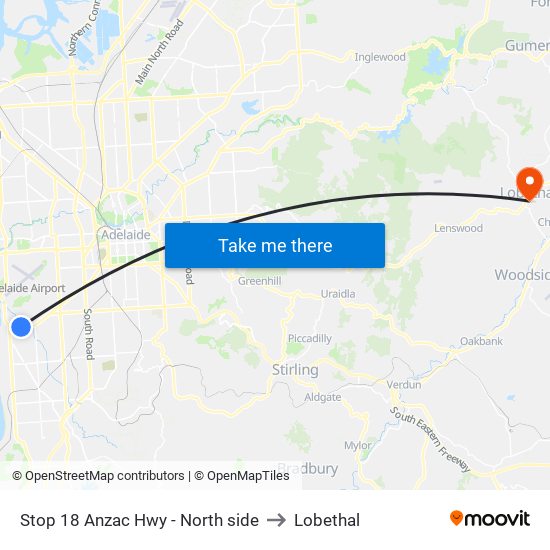 Stop 18 Anzac Hwy - North side to Lobethal map