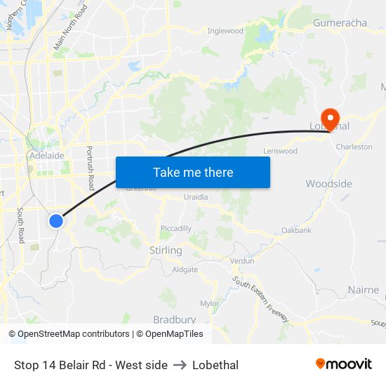 Stop 14 Belair Rd - West side to Lobethal map