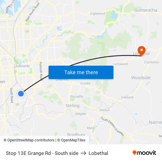 Stop 13E Grange Rd - South side to Lobethal map