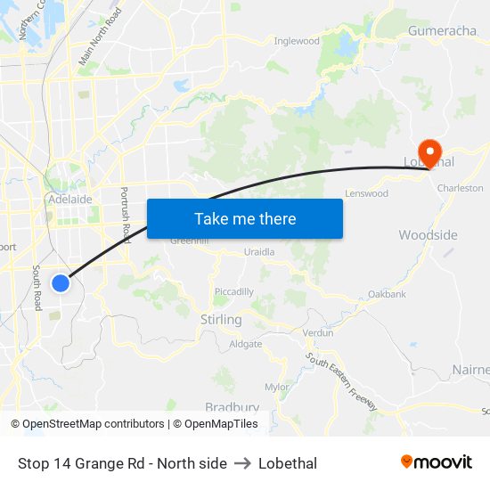 Stop 14 Grange Rd - North side to Lobethal map