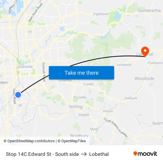 Stop 14C Edward St - South side to Lobethal map