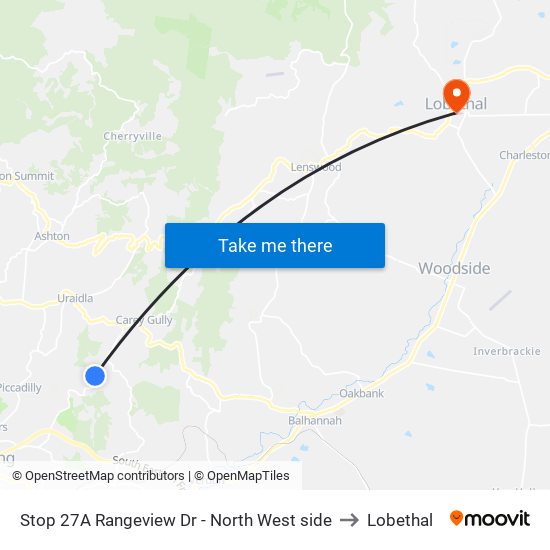 Stop 27A Rangeview Dr - North West side to Lobethal map