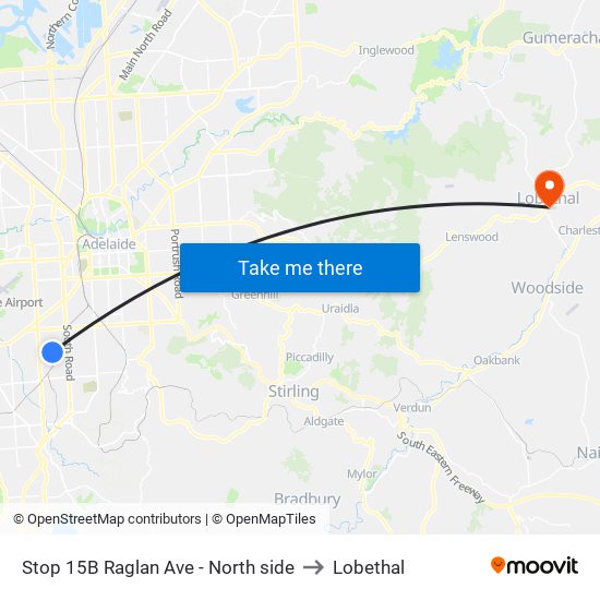 Stop 15B Raglan Ave - North side to Lobethal map