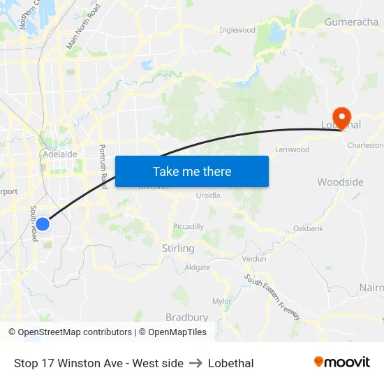 Stop 17 Winston Ave - West side to Lobethal map