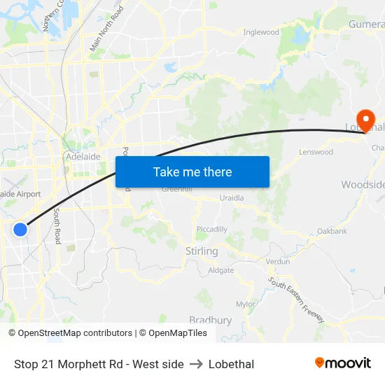 Stop 21 Morphett Rd - West side to Lobethal map