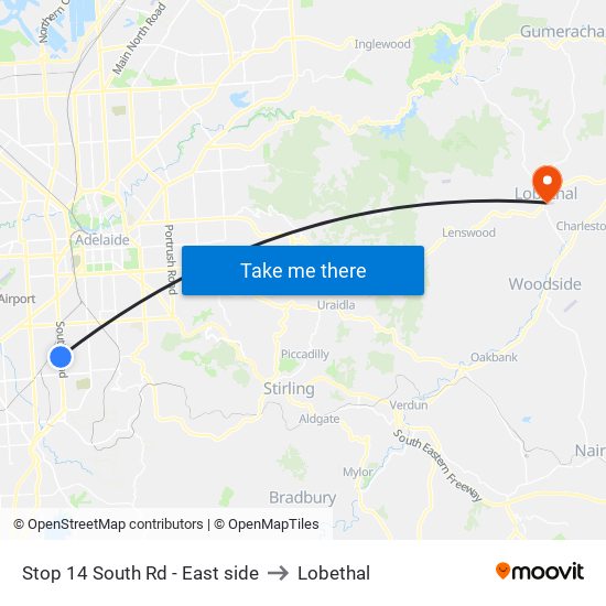 Stop 14 South Rd - East side to Lobethal map