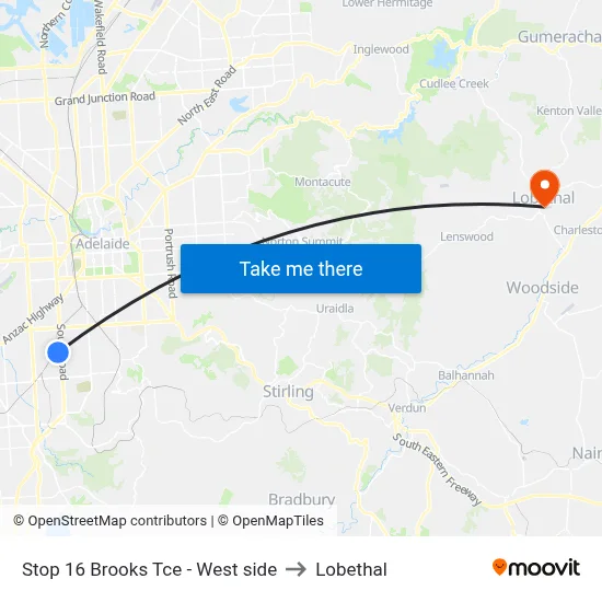 Stop 16 Brooks Tce - West side to Lobethal map