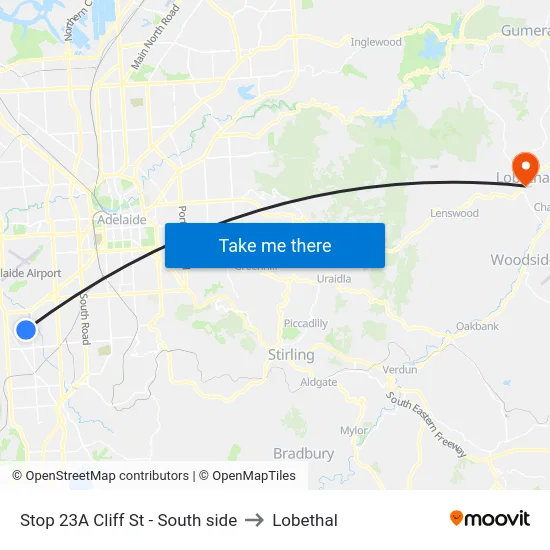 Stop 23A Cliff St - South side to Lobethal map