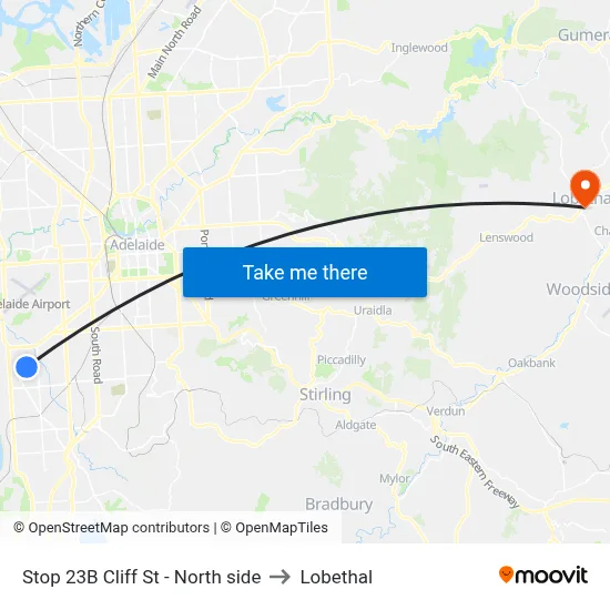 Stop 23B Cliff St - North side to Lobethal map