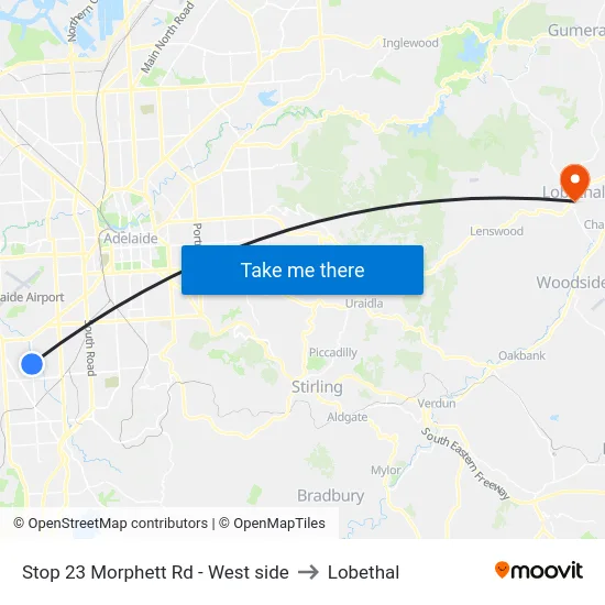 Stop 23 Morphett Rd - West side to Lobethal map