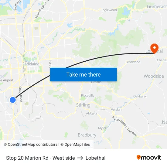Stop 20 Marion Rd - West side to Lobethal map