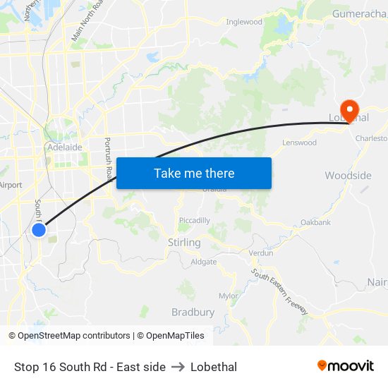 Stop 16 South Rd - East side to Lobethal map