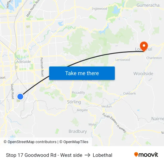 Stop 17 Goodwood Rd - West side to Lobethal map