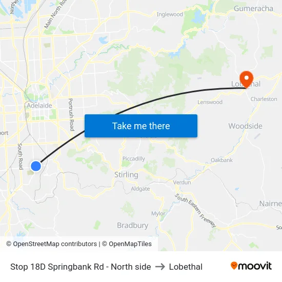Stop 18D Springbank Rd - North side to Lobethal map