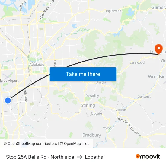 Stop 25A Bells Rd - North side to Lobethal map