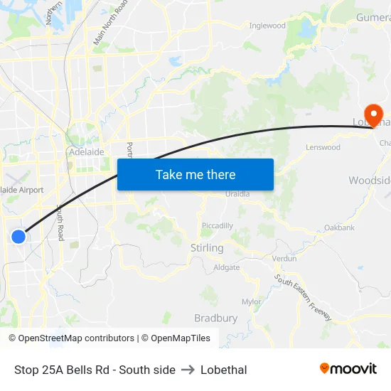 Stop 25A Bells Rd - South side to Lobethal map