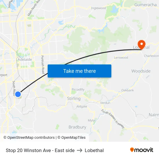 Stop 20 Winston Ave - East side to Lobethal map