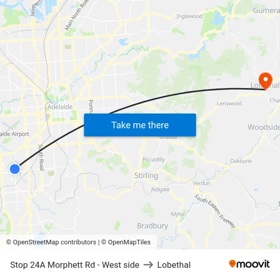 Stop 24A Morphett Rd - West side to Lobethal map