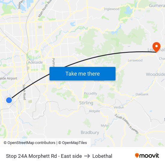 Stop 24A Morphett Rd - East side to Lobethal map