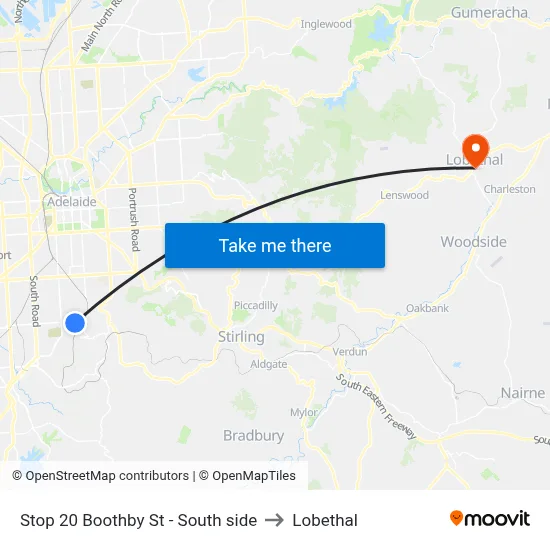 Stop 20 Boothby St - South side to Lobethal map