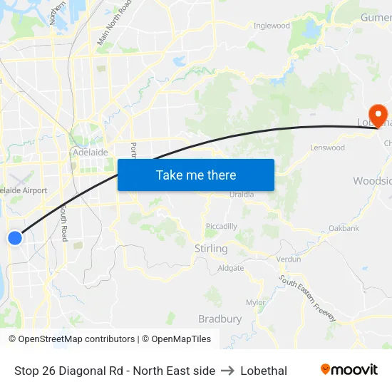 Stop 26 Diagonal Rd - North East side to Lobethal map