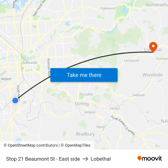 Stop 21 Beaumont St - East side to Lobethal map