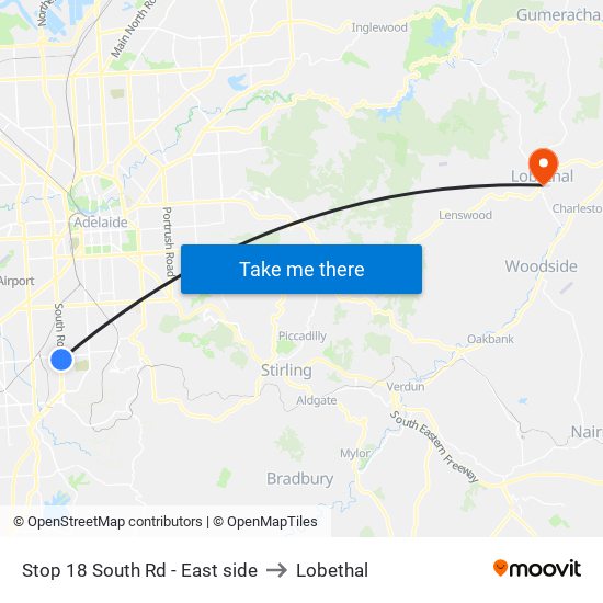 Stop 18 South Rd - East side to Lobethal map