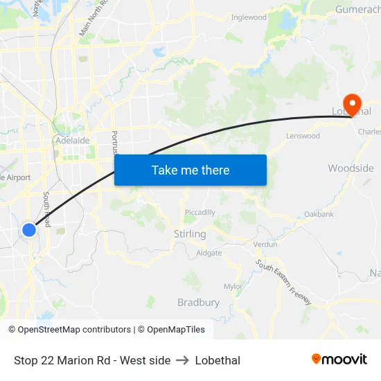 Stop 22 Marion Rd - West side to Lobethal map