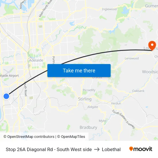 Stop 26A Diagonal Rd - South West side to Lobethal map