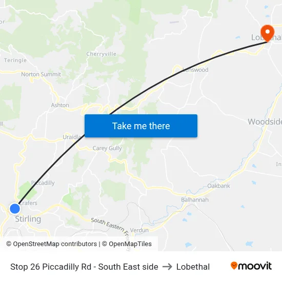 Stop 26 Piccadilly Rd - South East side to Lobethal map