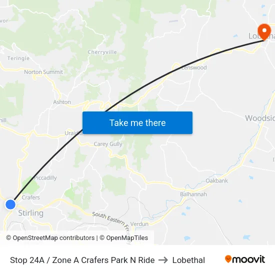 Stop 24A / Zone A Crafers Park N Ride to Lobethal map