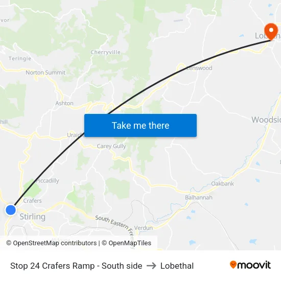 Stop 24 Crafers Ramp - South side to Lobethal map