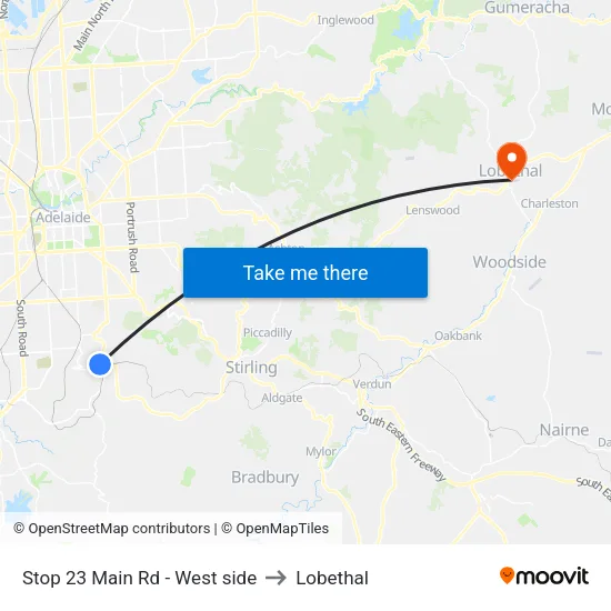 Stop 23 Main Rd - West side to Lobethal map