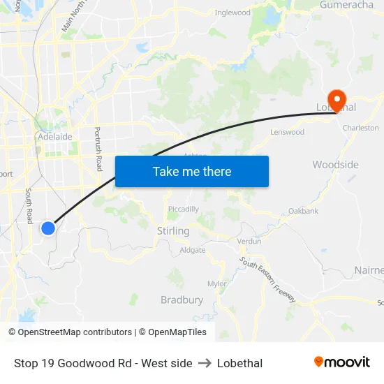 Stop 19 Goodwood Rd - West side to Lobethal map