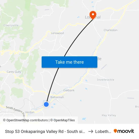 Stop 53 Onkaparinga Valley Rd - South side to Lobethal map