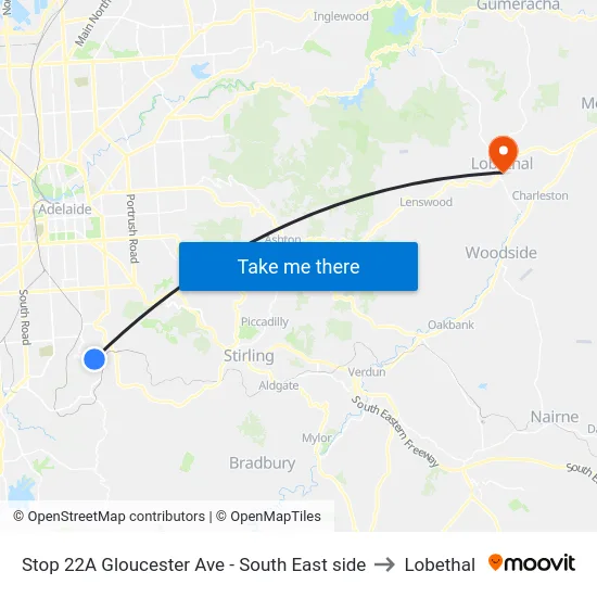 Stop 22A Gloucester Ave - South East side to Lobethal map