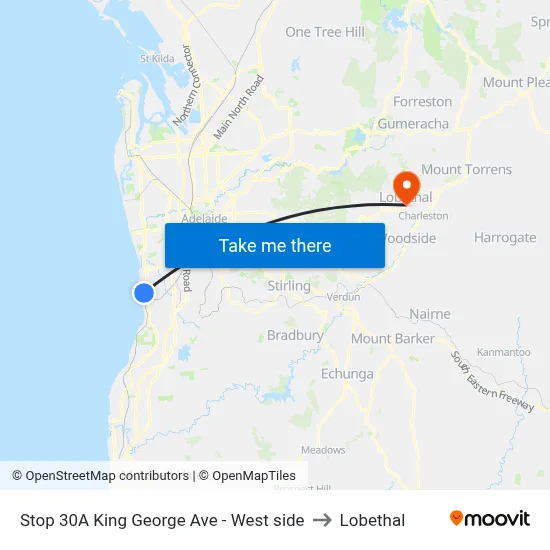 Stop 30A King George Ave - West side to Lobethal map