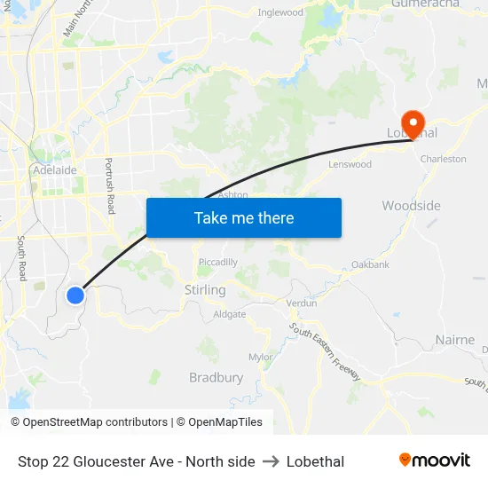 Stop 22 Gloucester Ave - North side to Lobethal map