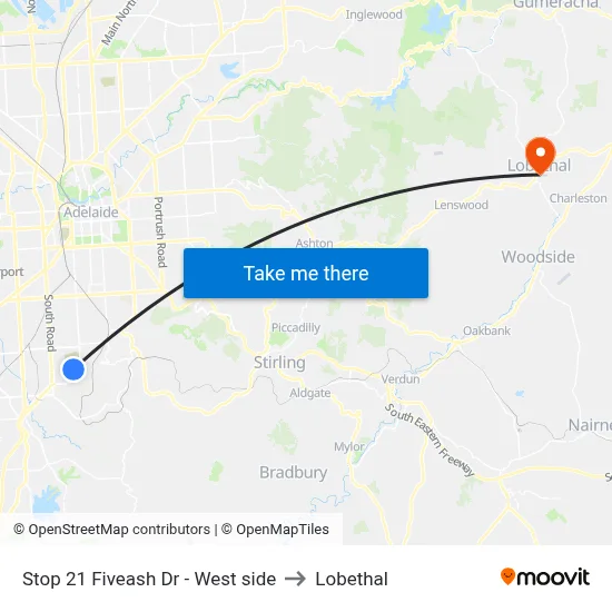 Stop 21 Fiveash Dr - West side to Lobethal map