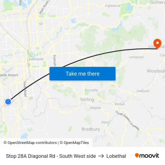Stop 28A Diagonal Rd - South West side to Lobethal map