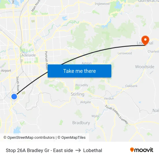 Stop 26A Bradley Gr - East side to Lobethal map