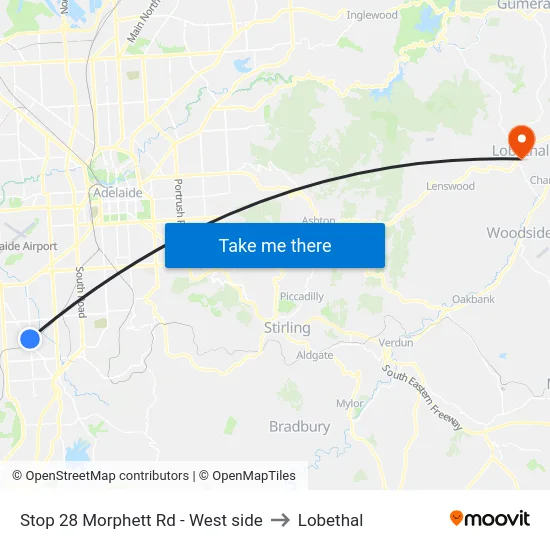 Stop 28 Morphett Rd - West side to Lobethal map